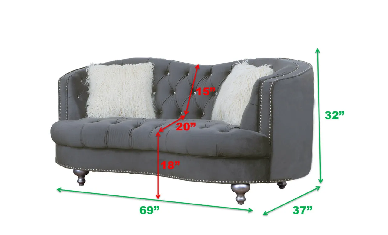 Graceful Gray Velvet Loveseat