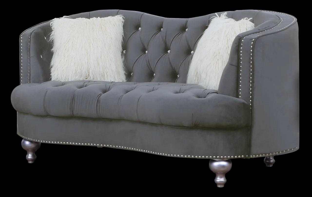 Graceful Gray Velvet Loveseat