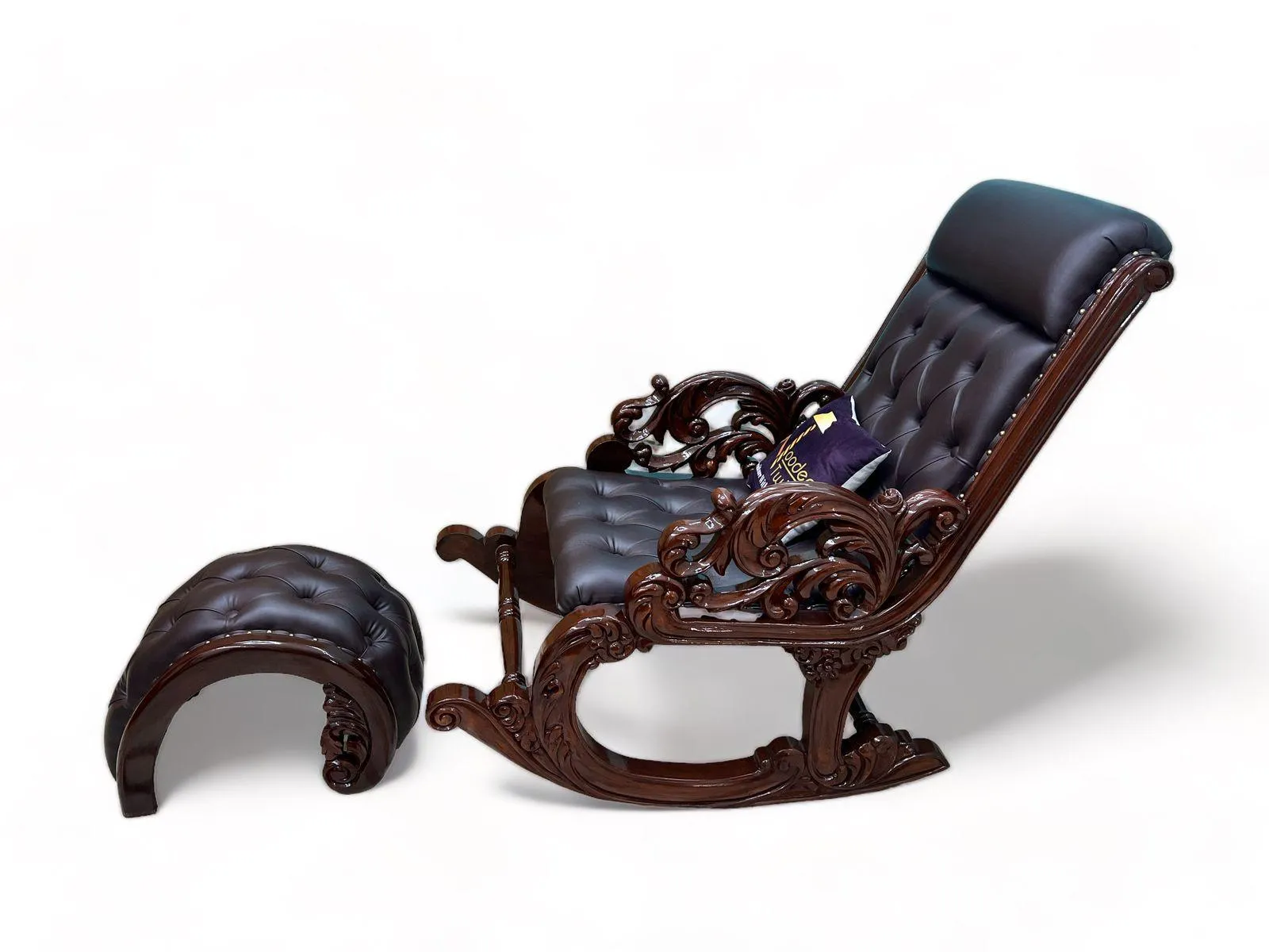 Graceful Hand Carved Rocking Chair with Foot Rest