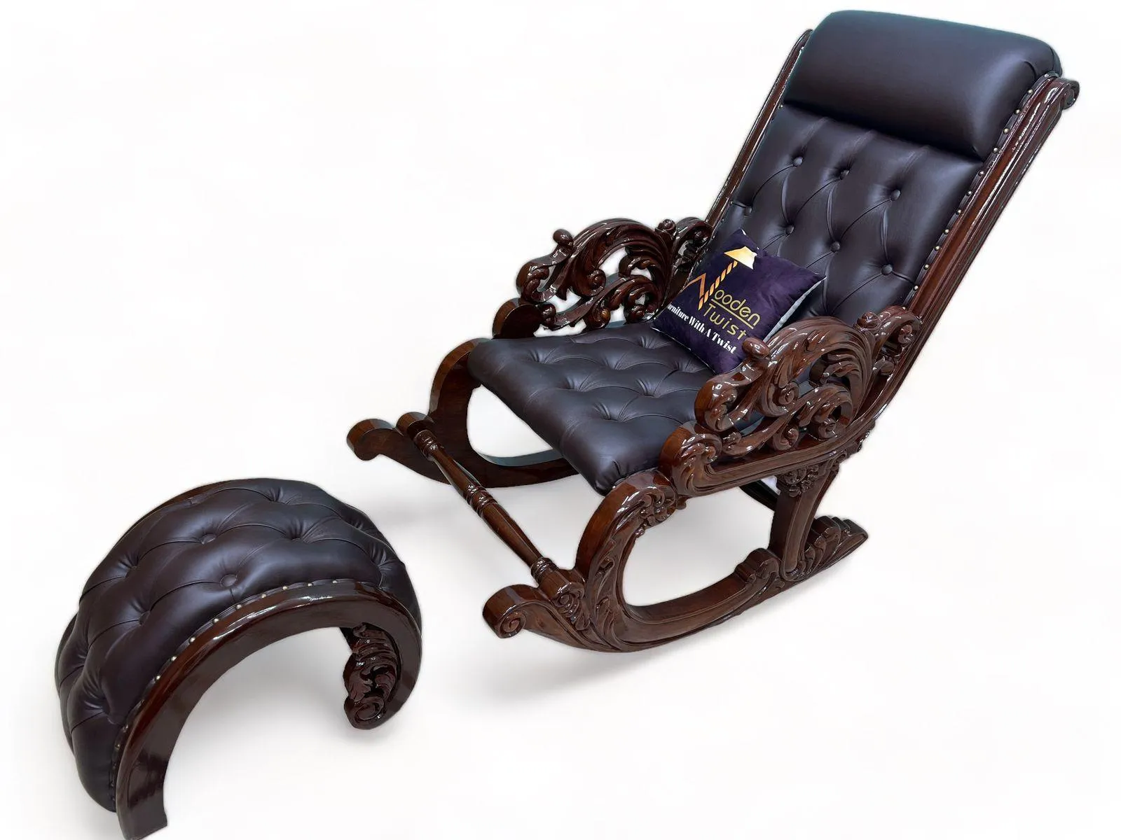 Graceful Hand Carved Rocking Chair with Foot Rest