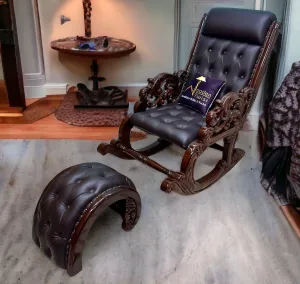 Graceful Hand Carved Rocking Chair with Foot Rest