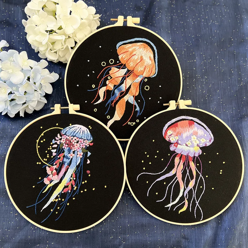 Graceful Jellyfish Hand Embroidery DIY Kit 20cm