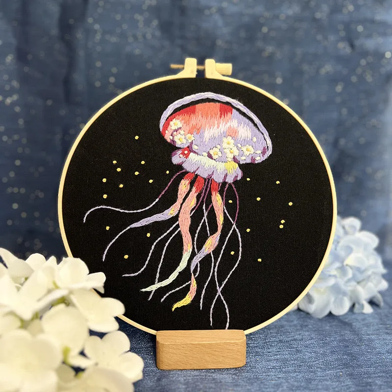 Graceful Jellyfish Hand Embroidery DIY Kit 20cm