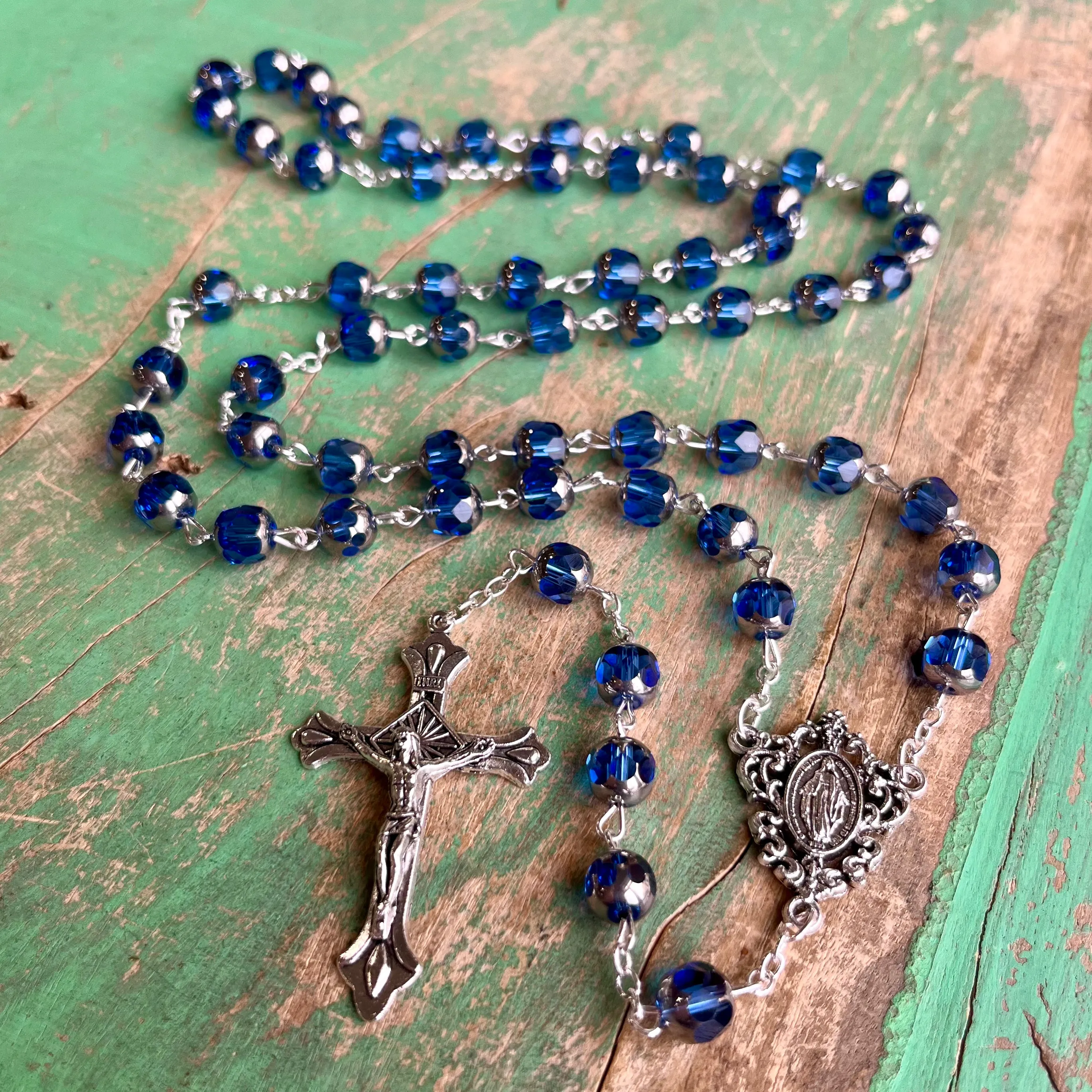 Graceful Sapphire Glass Rosary