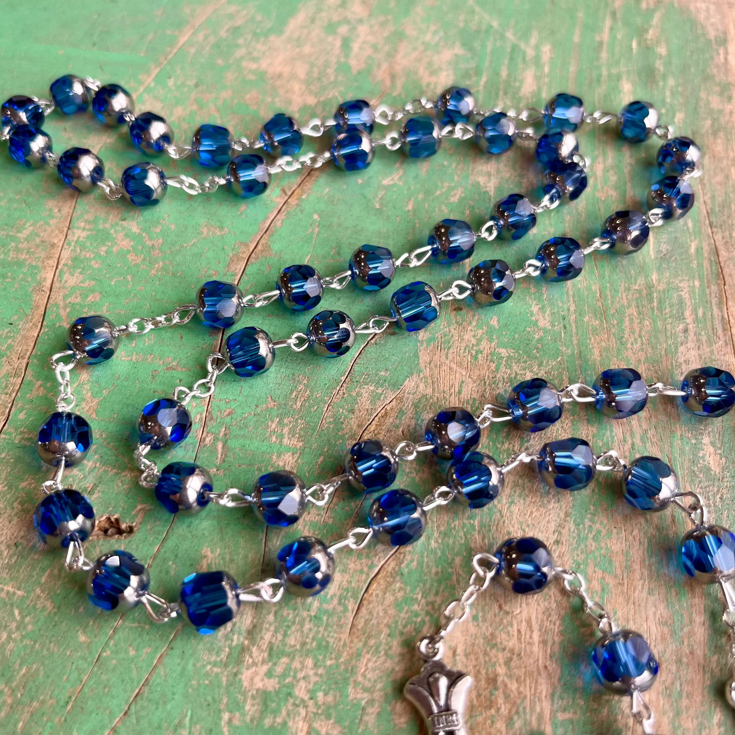 Graceful Sapphire Glass Rosary