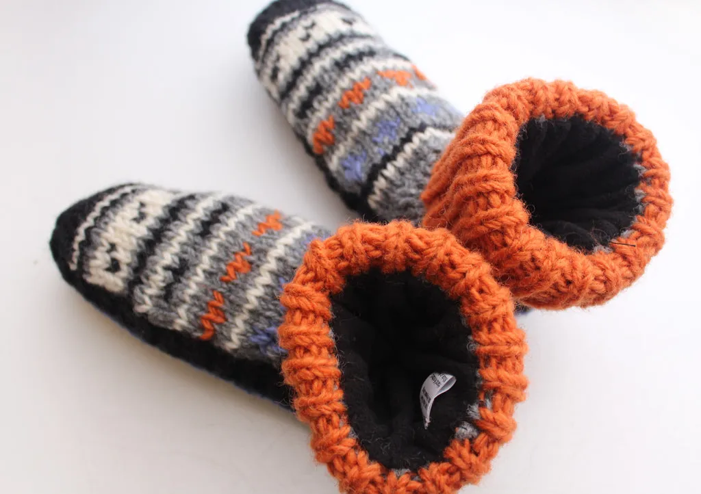 Handknitted Orange and Grey Multicolor Woolen Socks