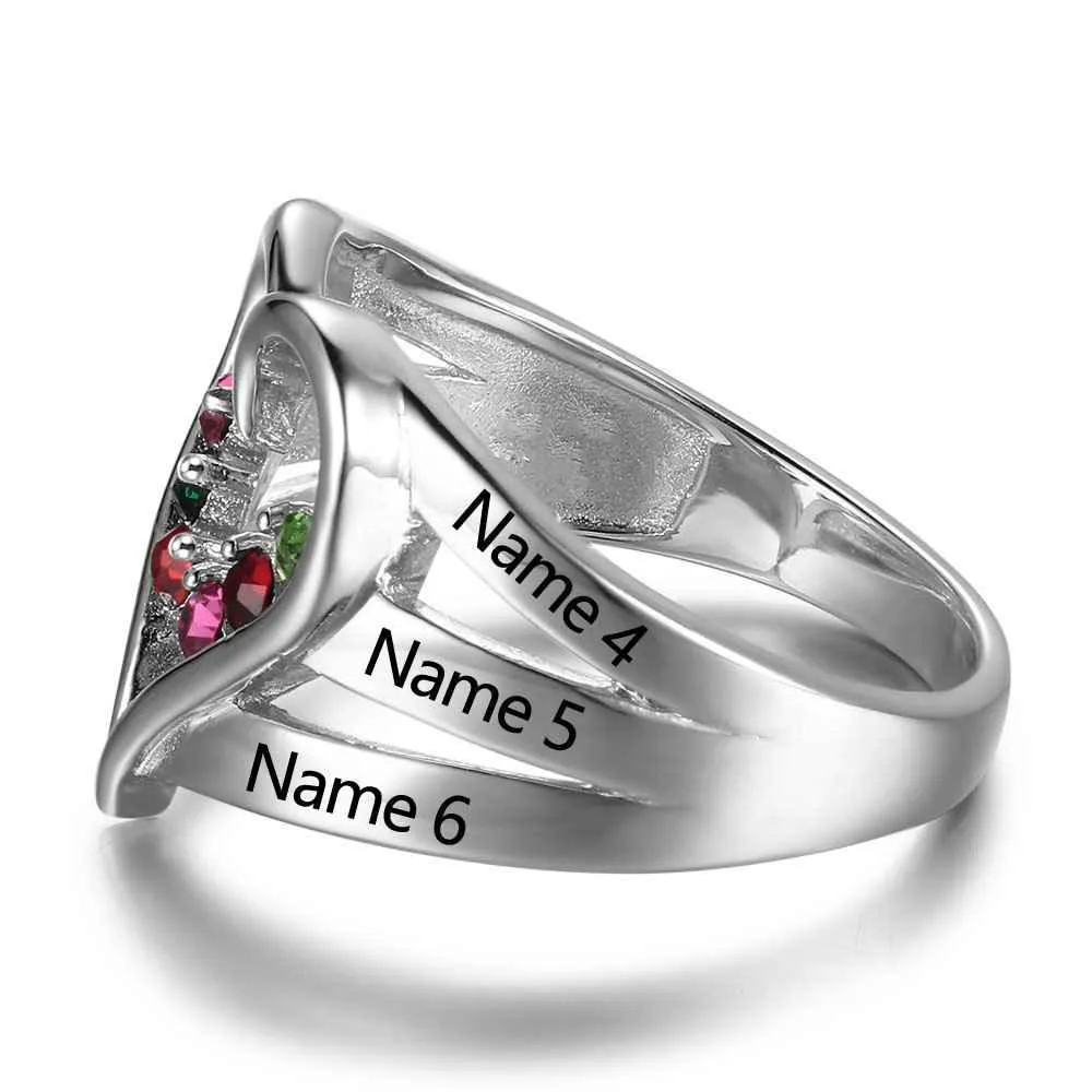 Heart Shaped Engagement Female Ring - Engraving Birthstone Wedding Band