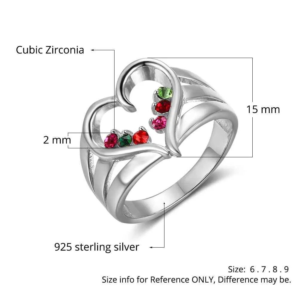 Heart Shaped Engagement Female Ring - Engraving Birthstone Wedding Band