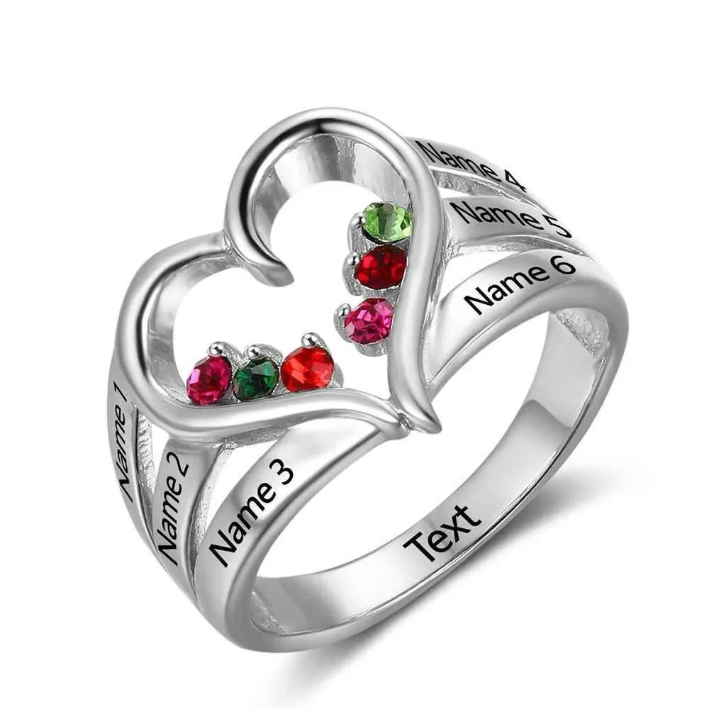 Heart Shaped Engagement Female Ring - Engraving Birthstone Wedding Band