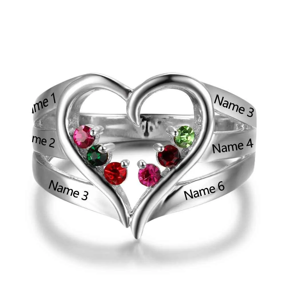 Heart Shaped Engagement Female Ring - Engraving Birthstone Wedding Band