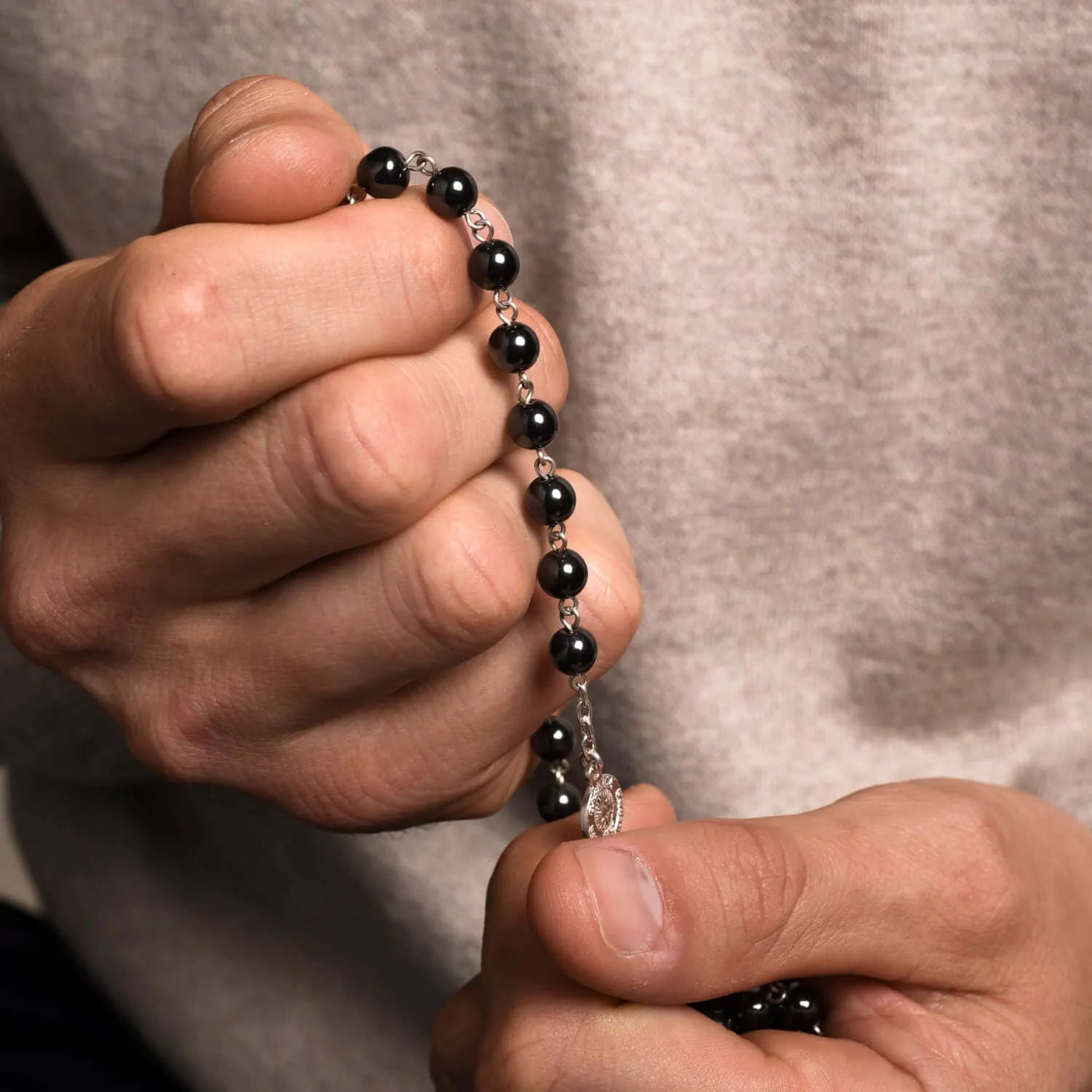 HEMATITE ROSARY - SILVER