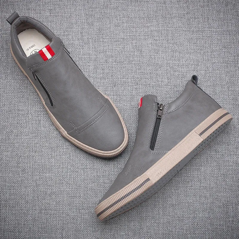 Hnzxzm New Style Slip-on Side Zip Men Boots Autumn Fashion High-Top Sneaker Shoes British All-match Casual Wear-Resistant Shoe