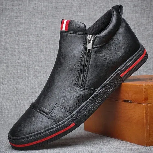 Hnzxzm New Style Slip-on Side Zip Men Boots Autumn Fashion High-Top Sneaker Shoes British All-match Casual Wear-Resistant Shoe