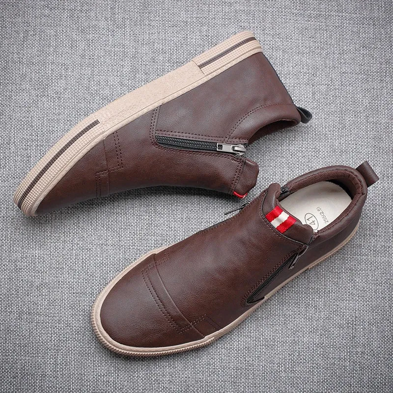 Hnzxzm New Style Slip-on Side Zip Men Boots Autumn Fashion High-Top Sneaker Shoes British All-match Casual Wear-Resistant Shoe