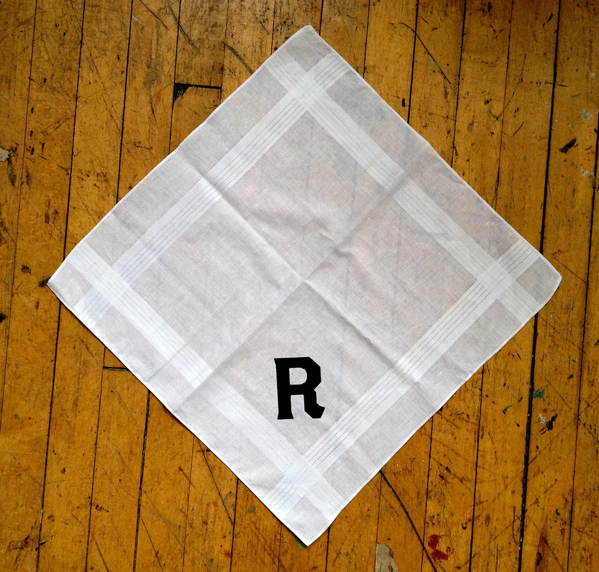 Initial Pocket Square. White Cotton Personalized Handkerchief