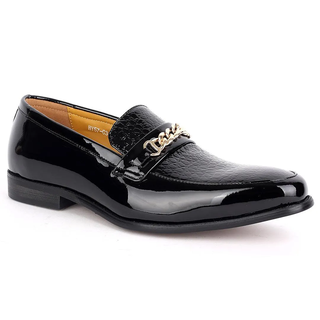 J.M Weston Classic Men's Glossy Shoe With Croc Top  and Gold Chain Design