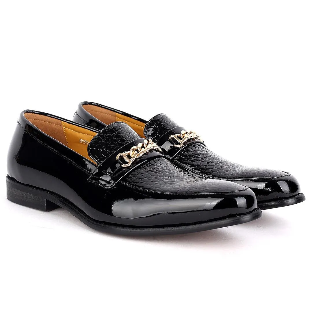 J.M Weston Classic Men's Glossy Shoe With Croc Top  and Gold Chain Design