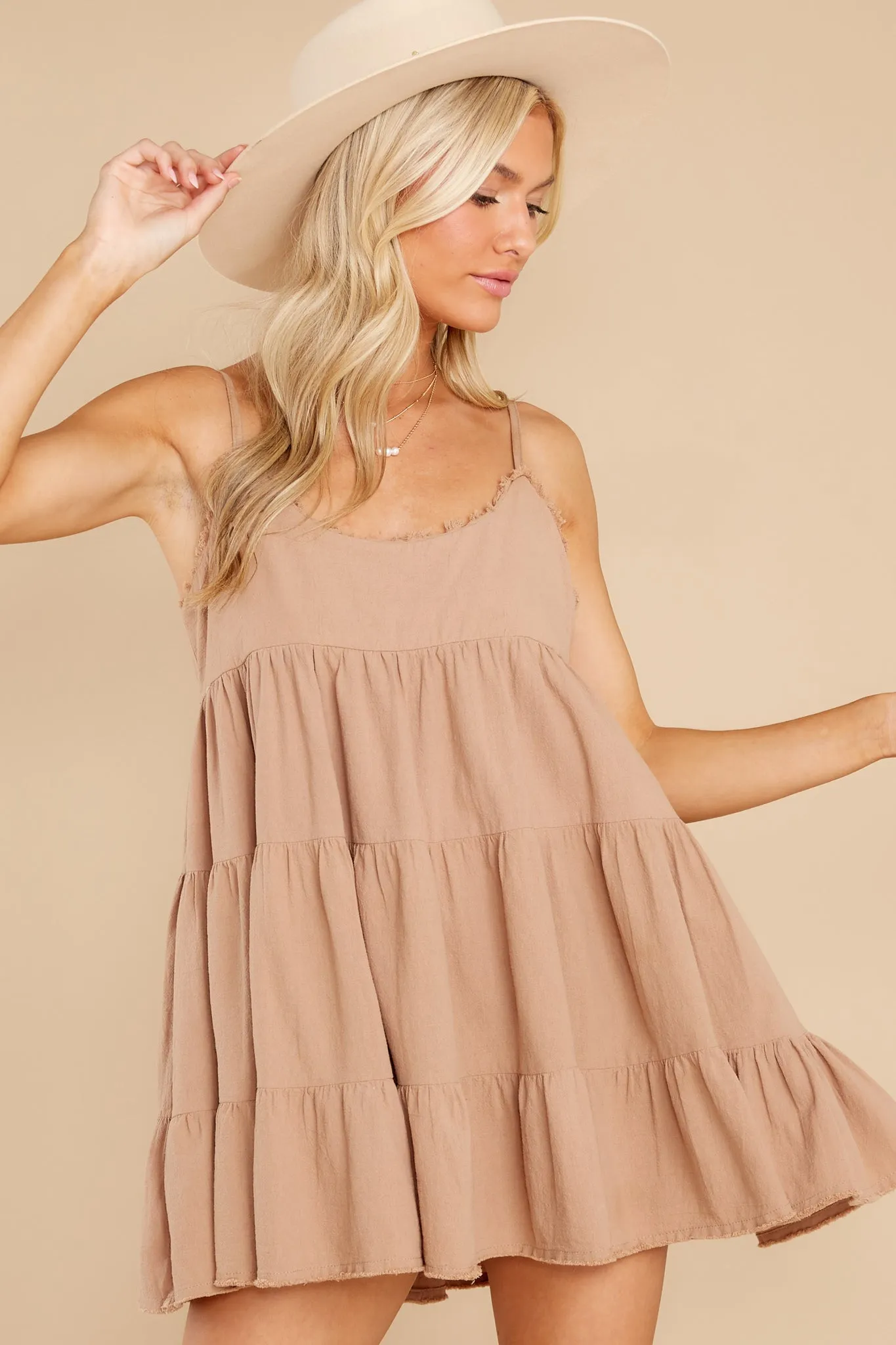 Just Stepping Out Taupe Cotton Dress