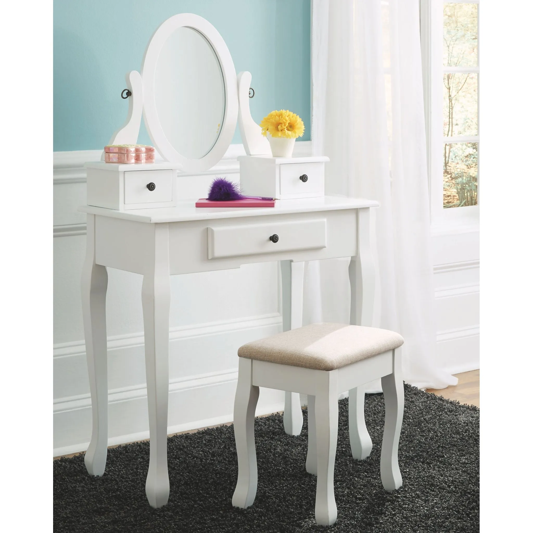 Kaslyn Vanity, Mirror & Stool