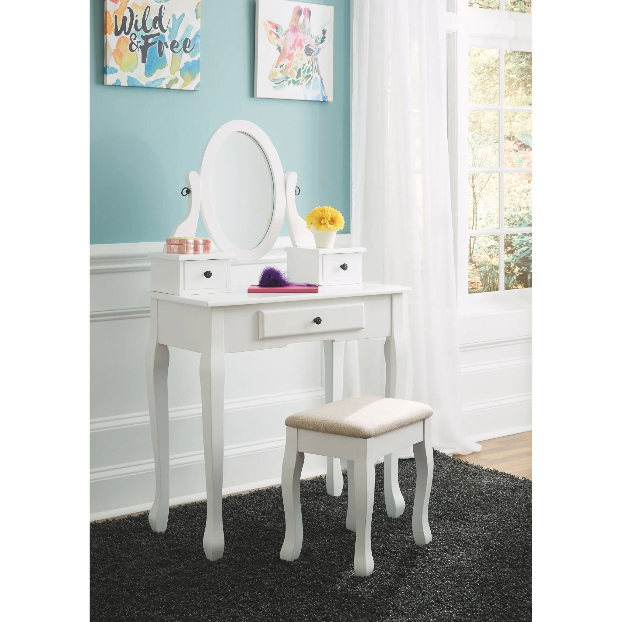 Kaslyn Vanity, Mirror & Stool