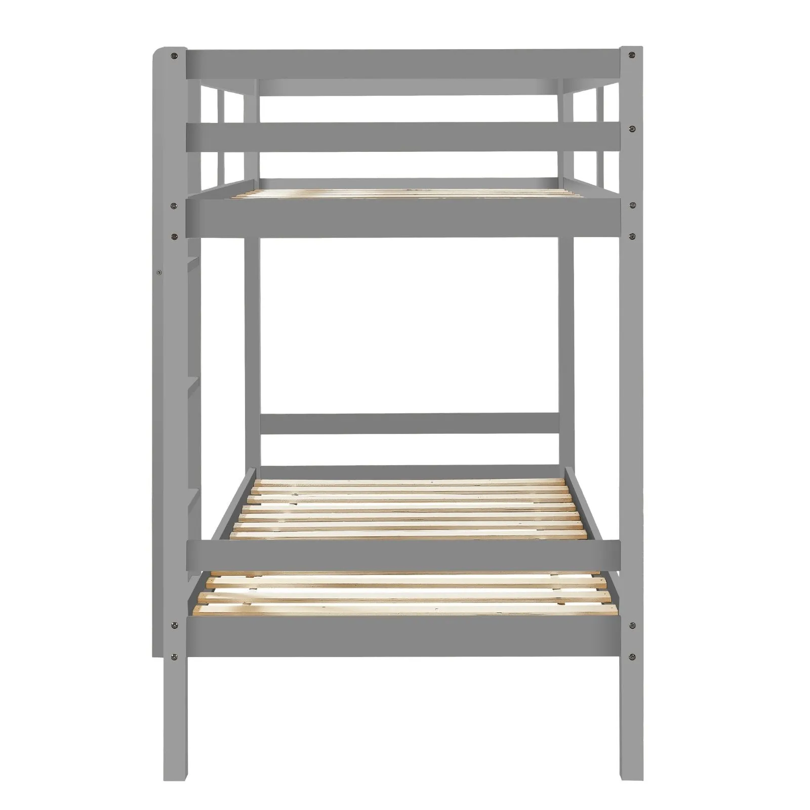 Kids Solid Pinewood Single Bunk Bed Dark Grey