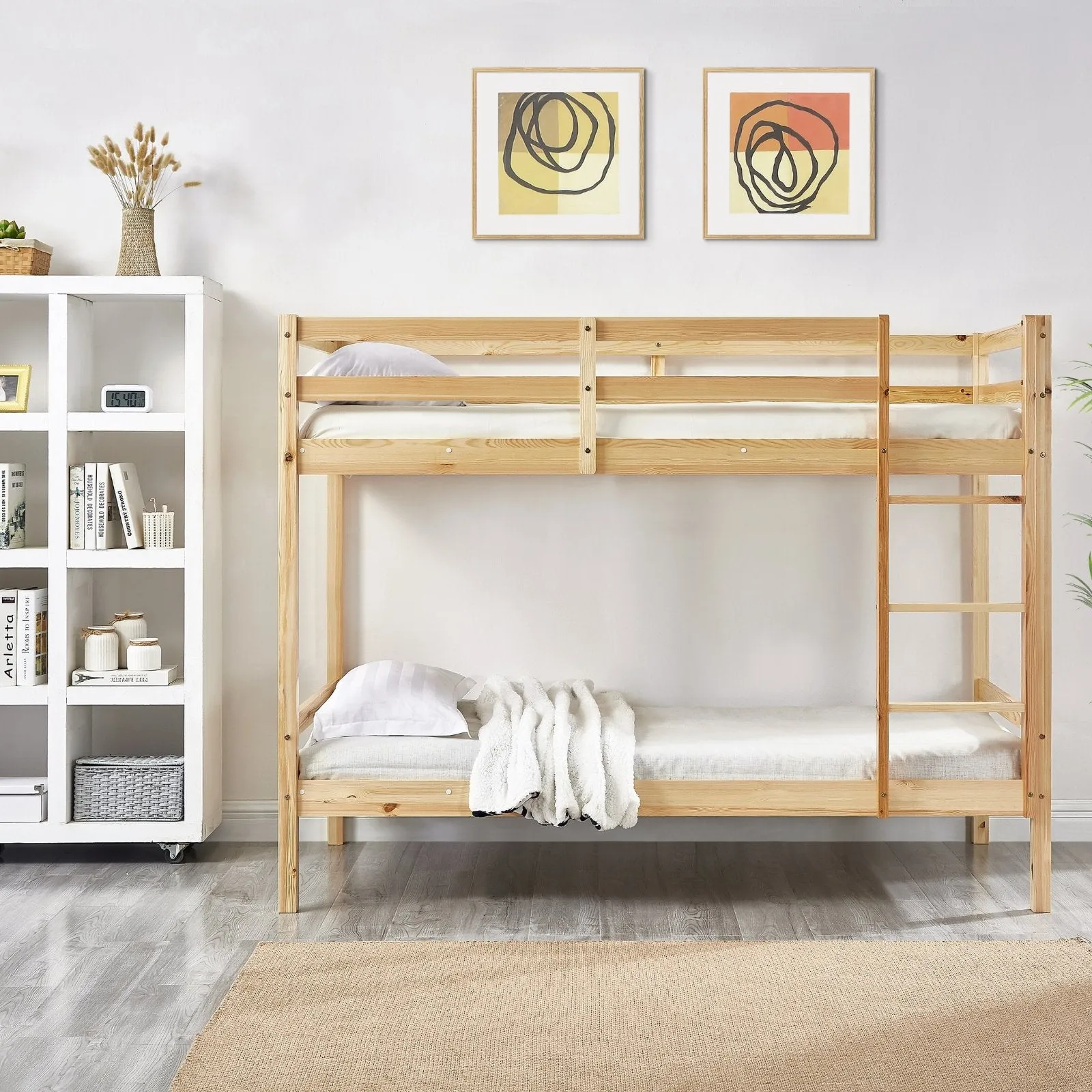 Kids Solid Pinewood Single Bunk Bed Natural