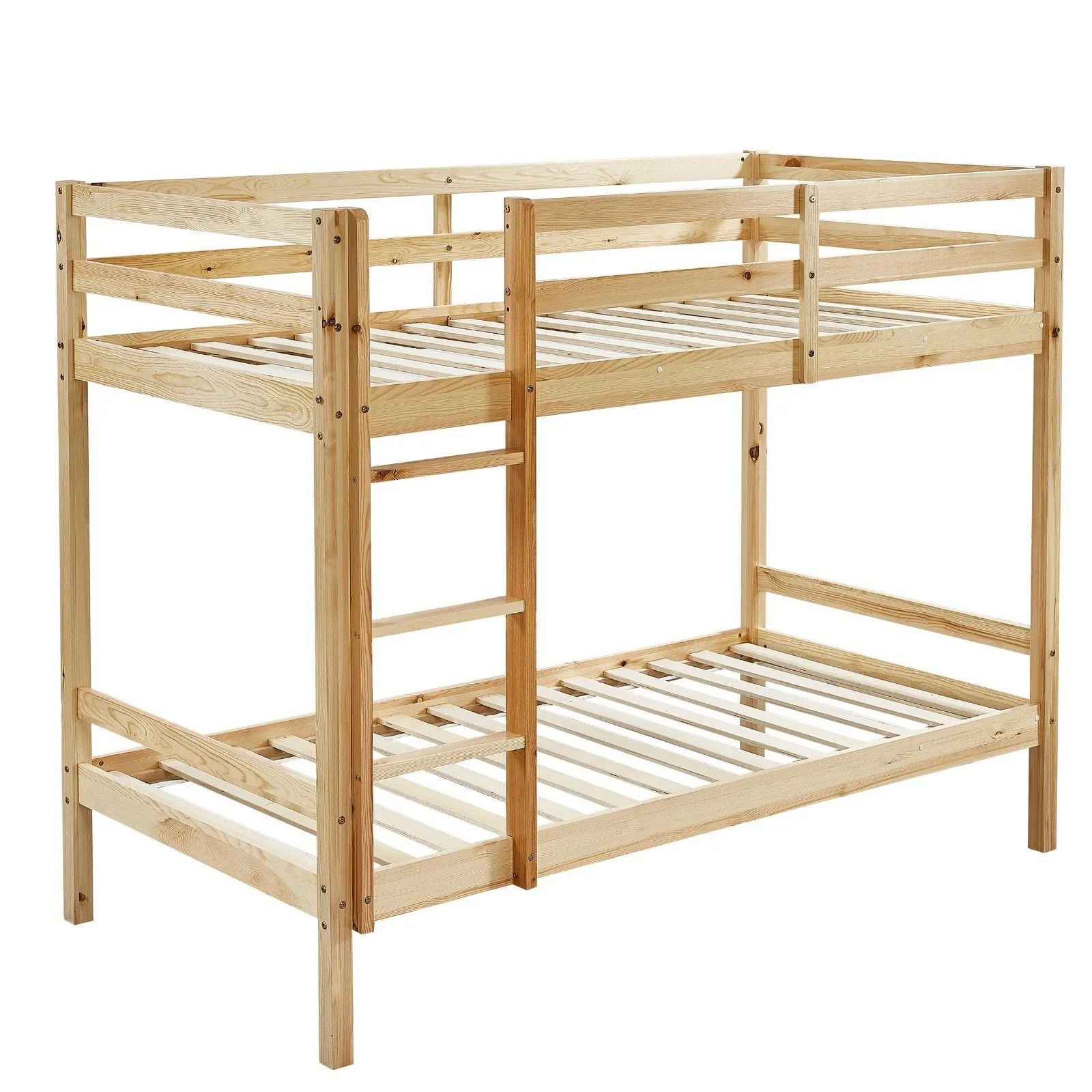 Kids Solid Pinewood Single Bunk Bed Natural