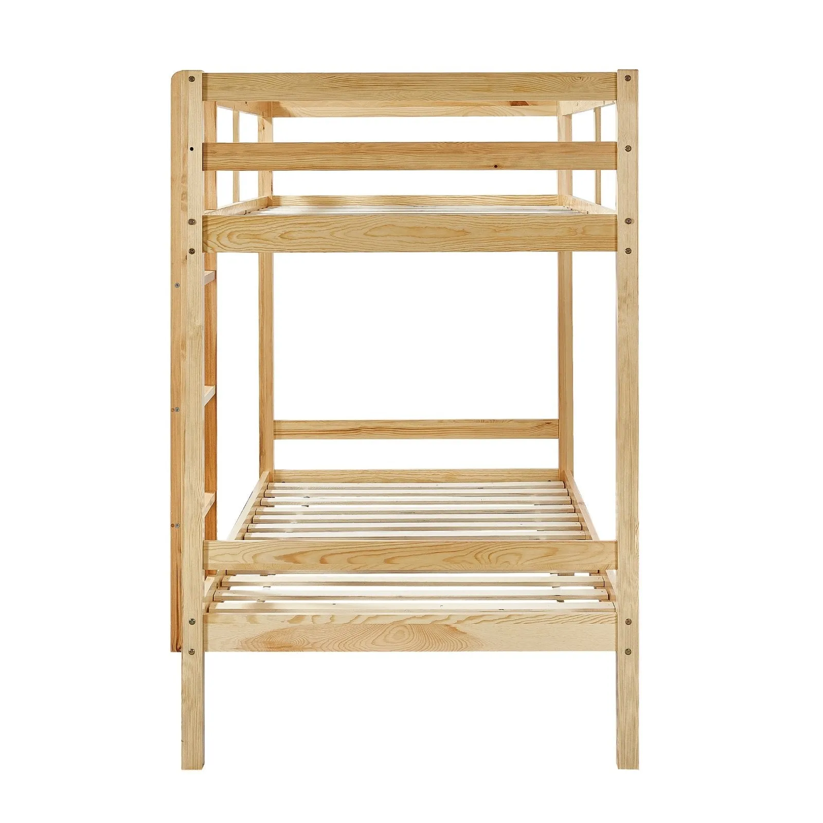 Kids Solid Pinewood Single Bunk Bed Natural