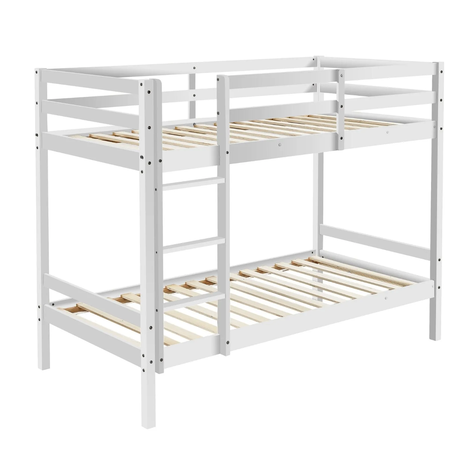 Kids Solid Pinewood Single Bunk Bed White