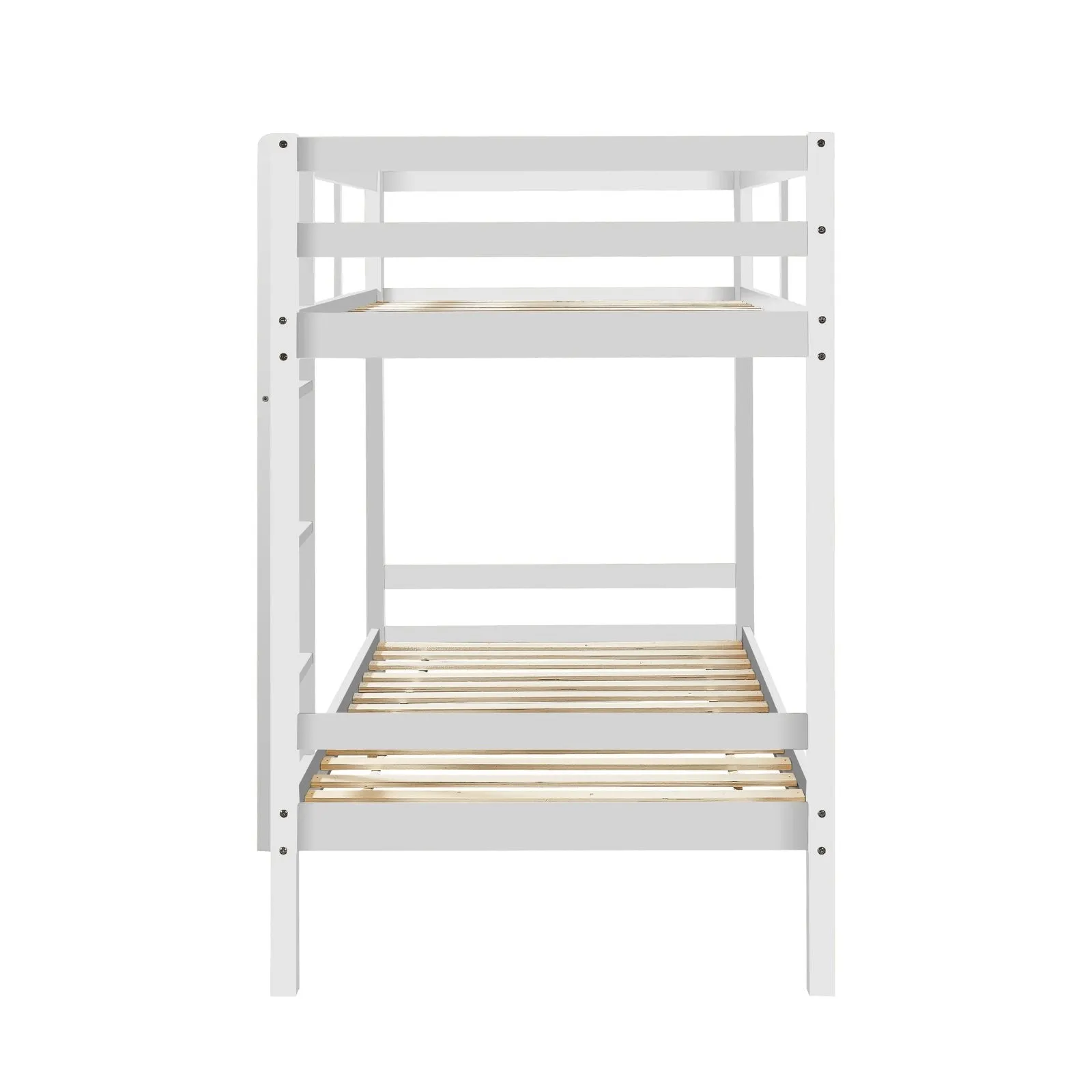 Kids Solid Pinewood Single Bunk Bed White