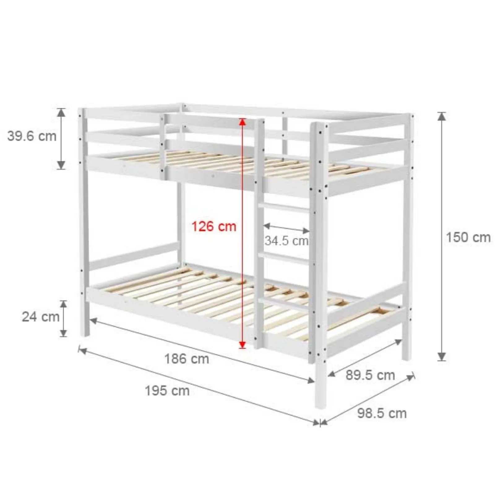 Kids Solid Pinewood Single Bunk Bed White