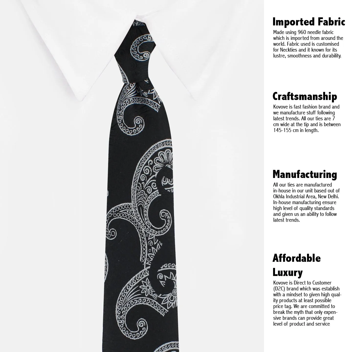 Kovove Graceful Black Paisley Neck Tie For Men