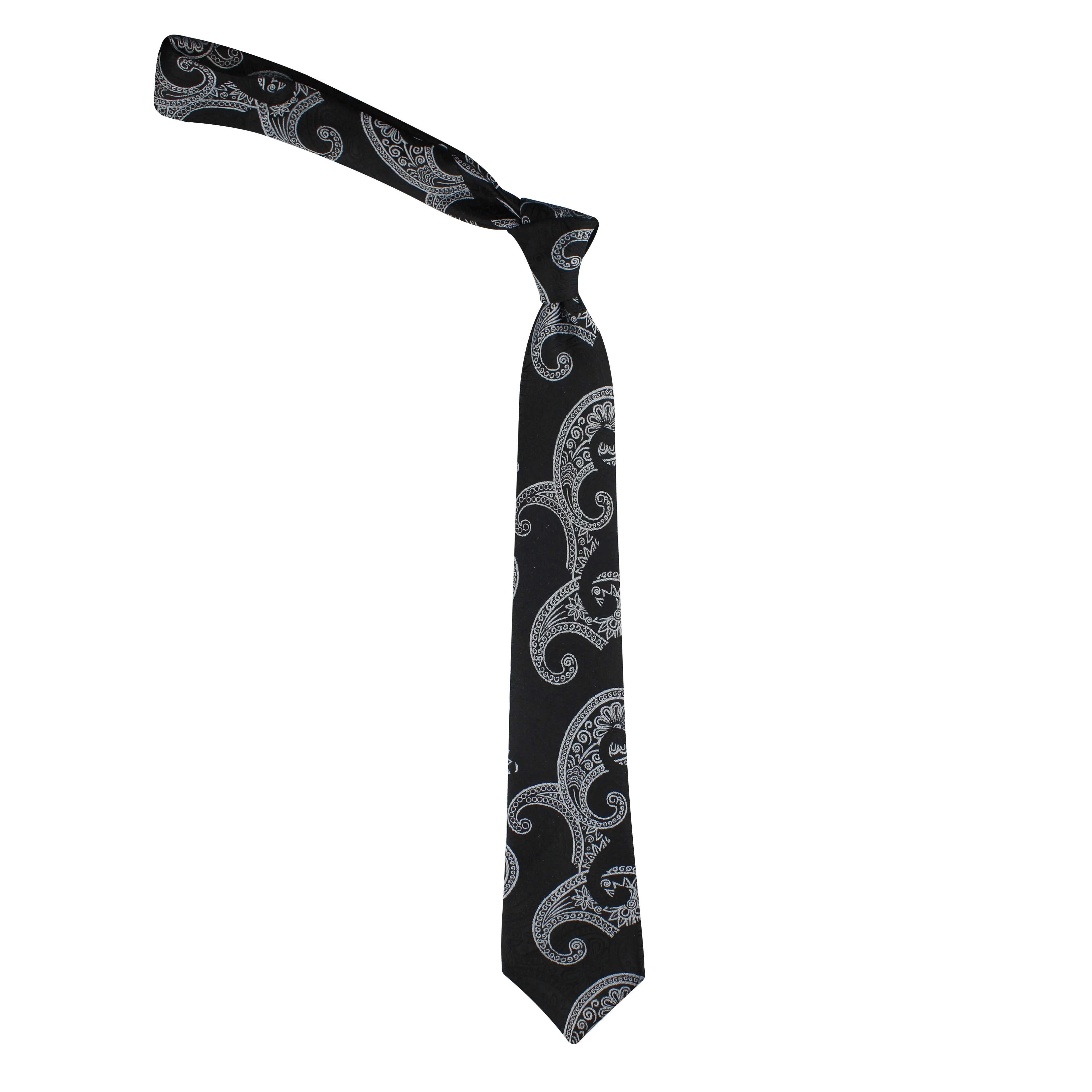 Kovove Graceful Black Paisley Necktie and Pocket Square Gift Box