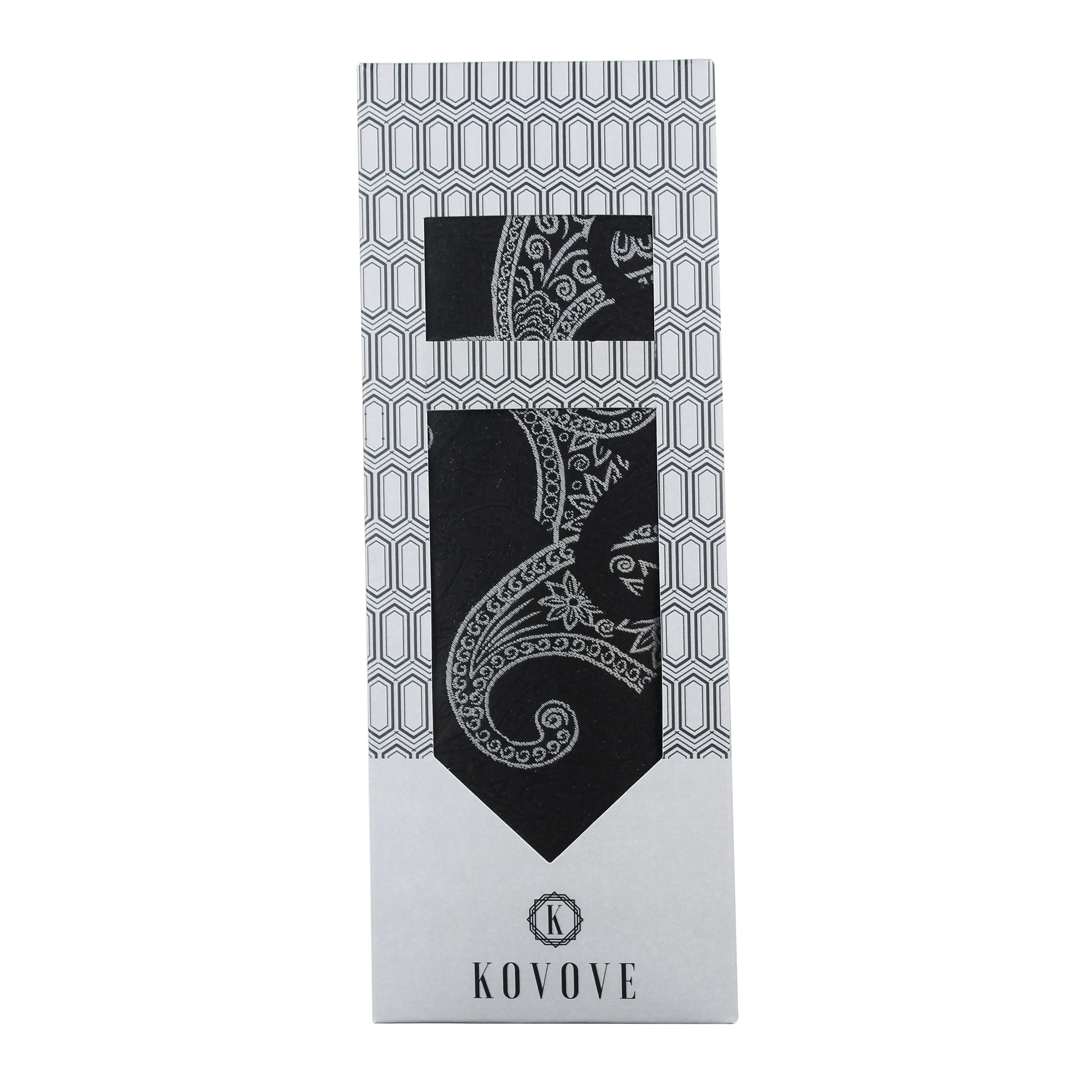 Kovove Graceful Black Paisley Necktie and Pocket Square Gift Box