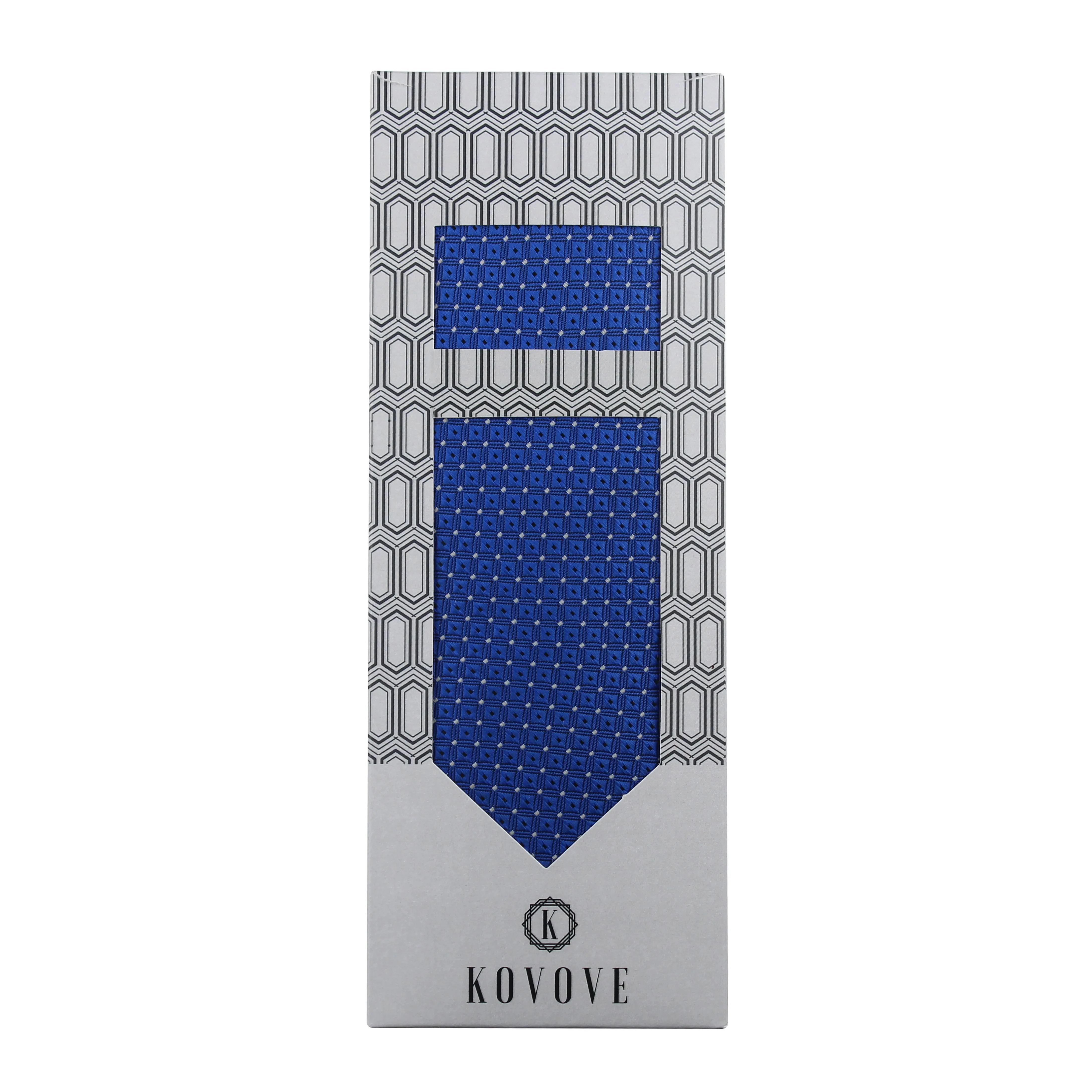 Kovove Graceful Blue Checkered Necktie and Pocket Square Gift Box