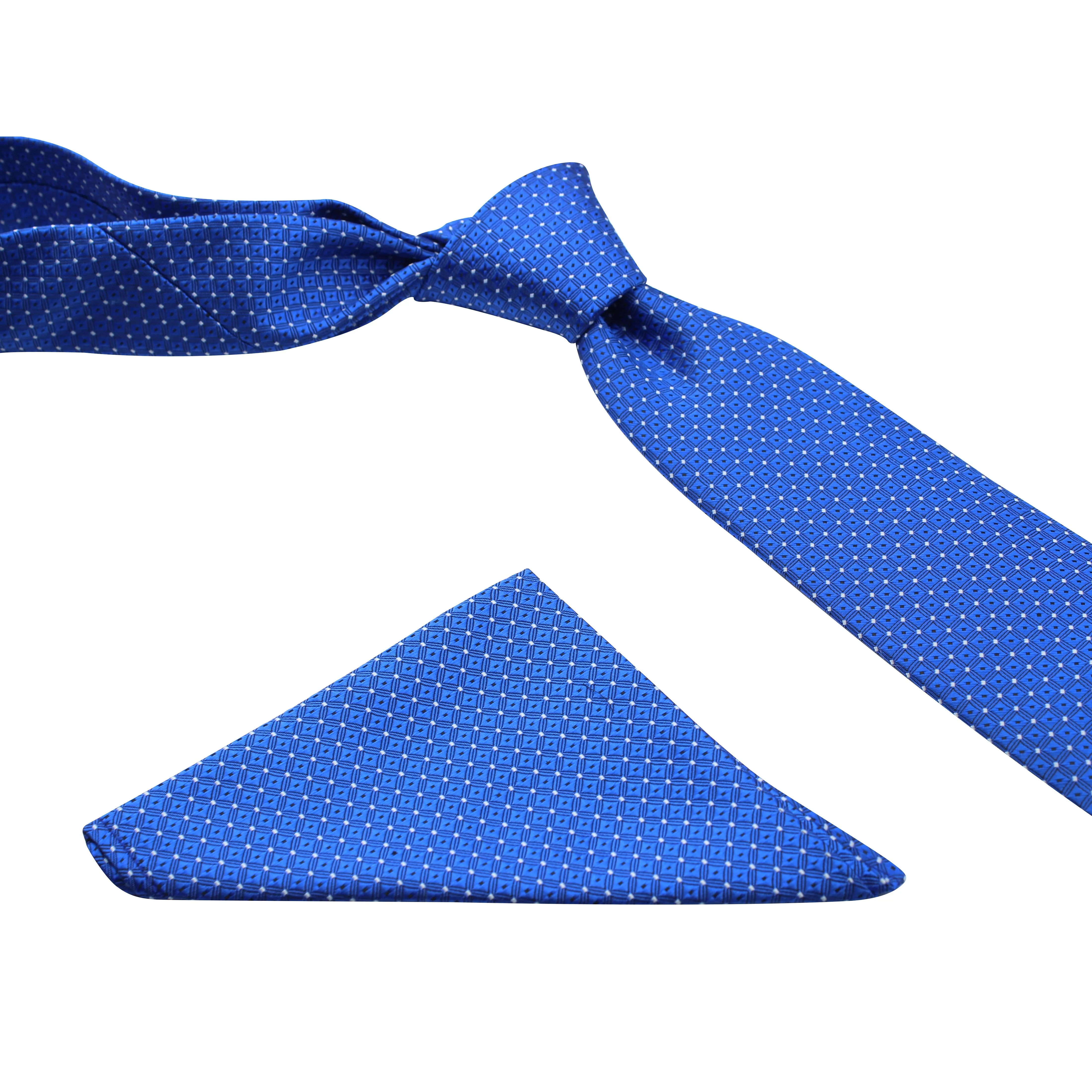 Kovove Graceful Blue Checkered Necktie and Pocket Square Gift Box