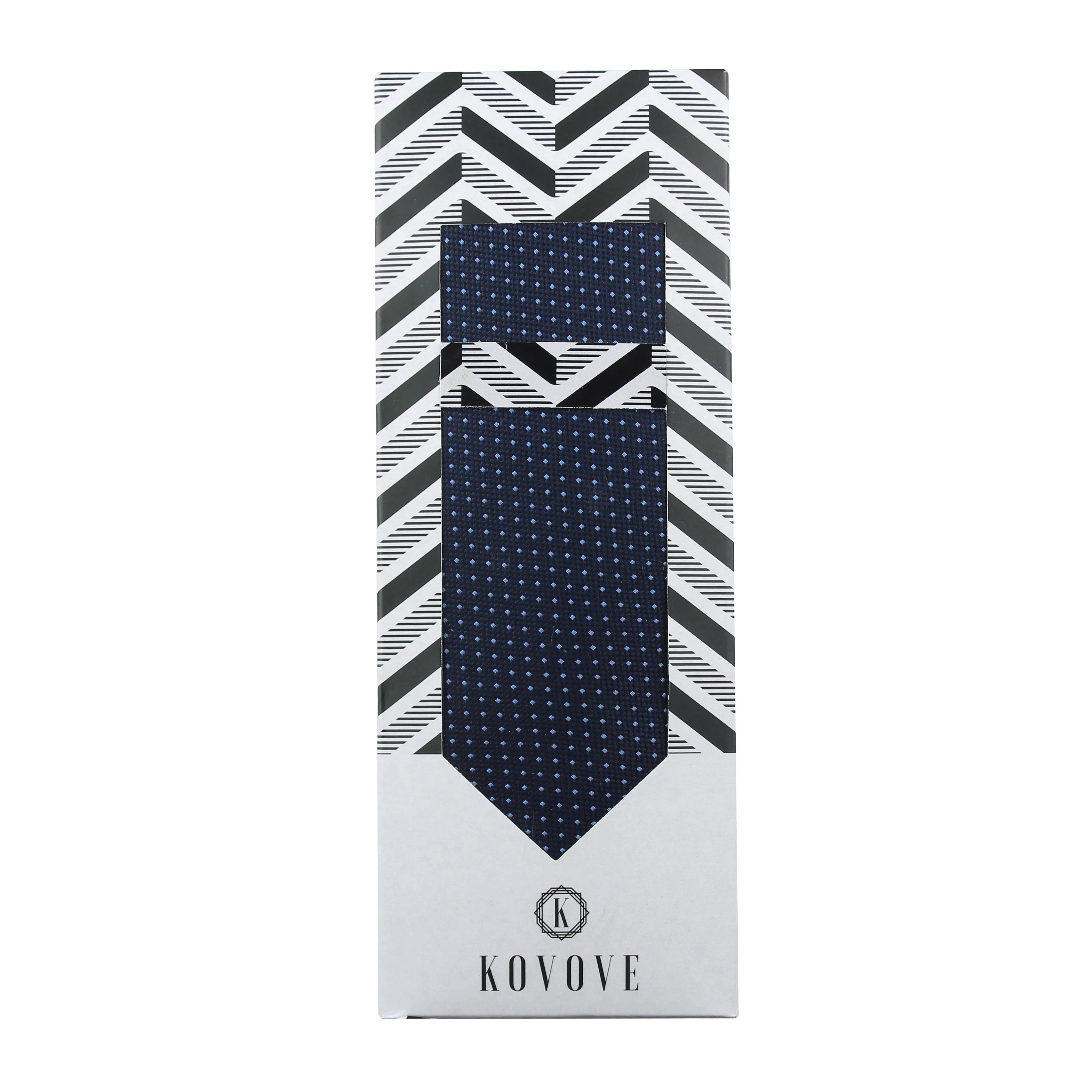 Kovove Graceful Blue Polka Dot Necktie and Pocket Square Gift Box