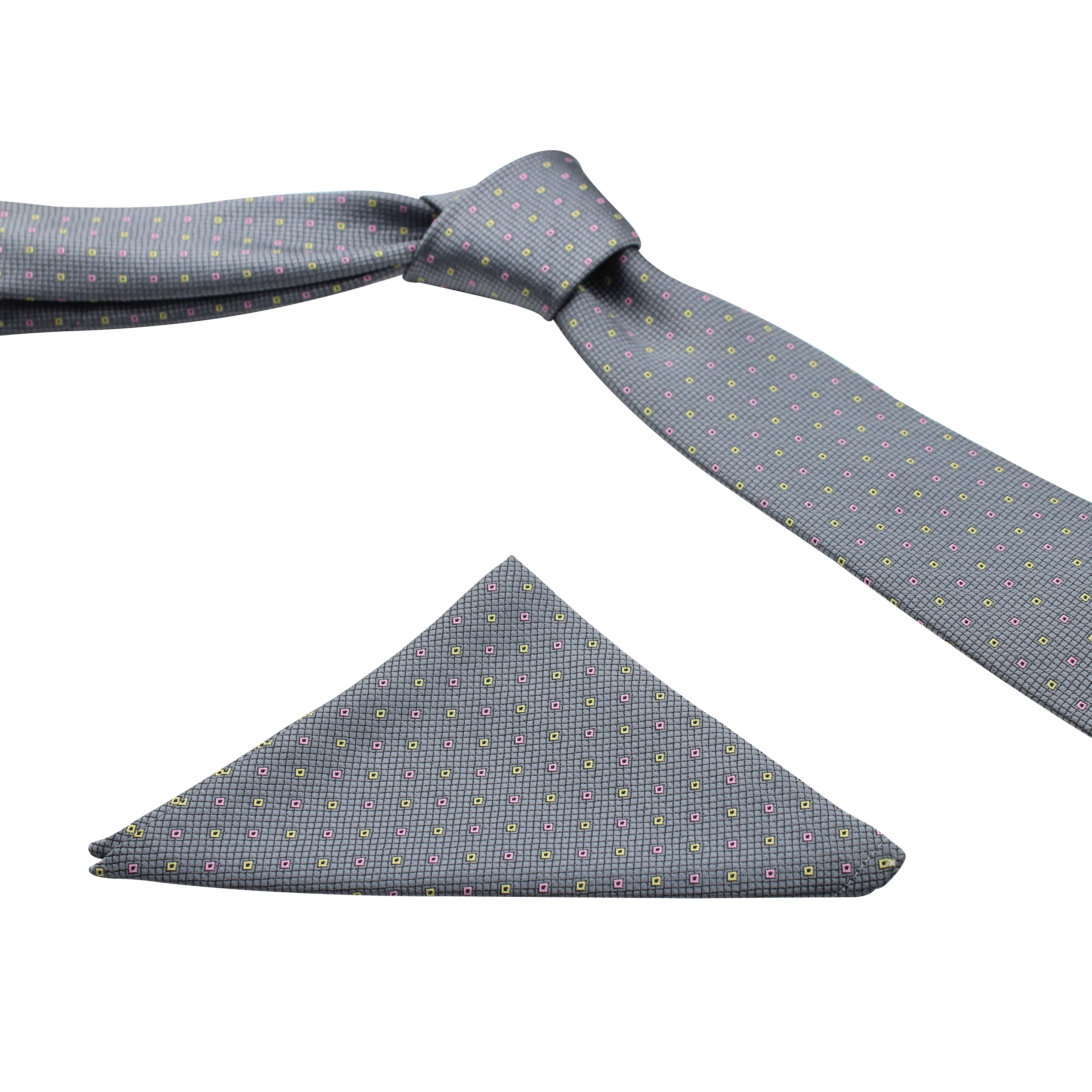 Kovove Graceful Grey Checkered Necktie and Pocket Square Gift Box