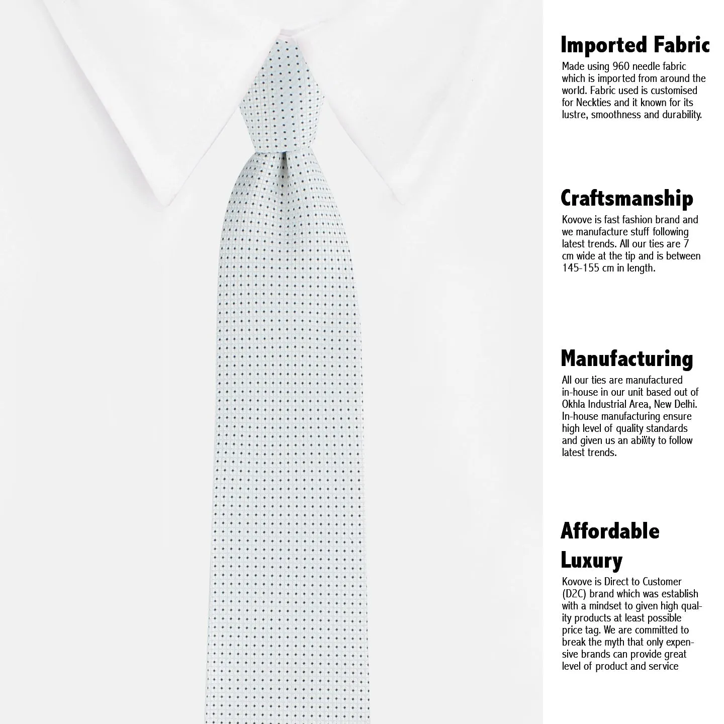 Kovove Graceful White Polka Dot Neck Tie For Men