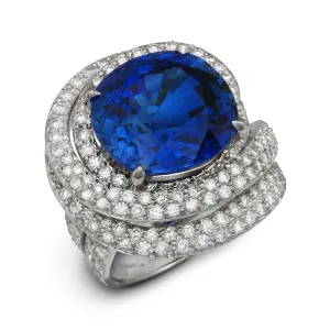 Large Burma Blue Sapphire and Diamond Ring