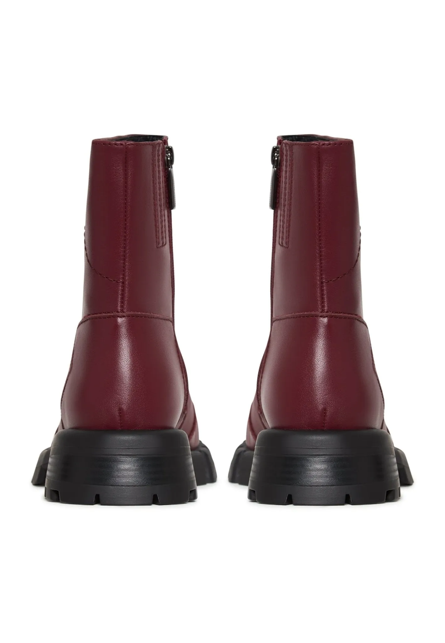 Leather Flat Sole Ankle Boots - Bordeaux