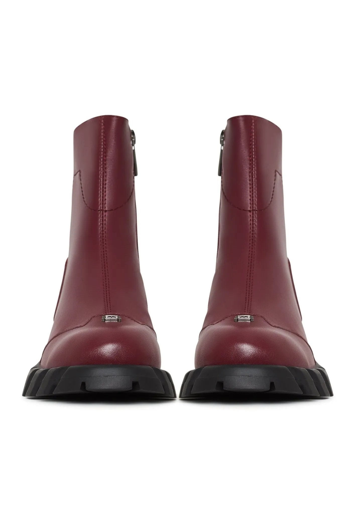 Leather Flat Sole Ankle Boots - Bordeaux