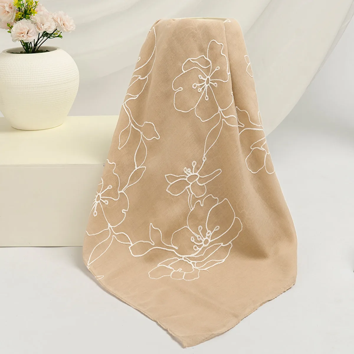 Lily Embroidered Hijab - Beige