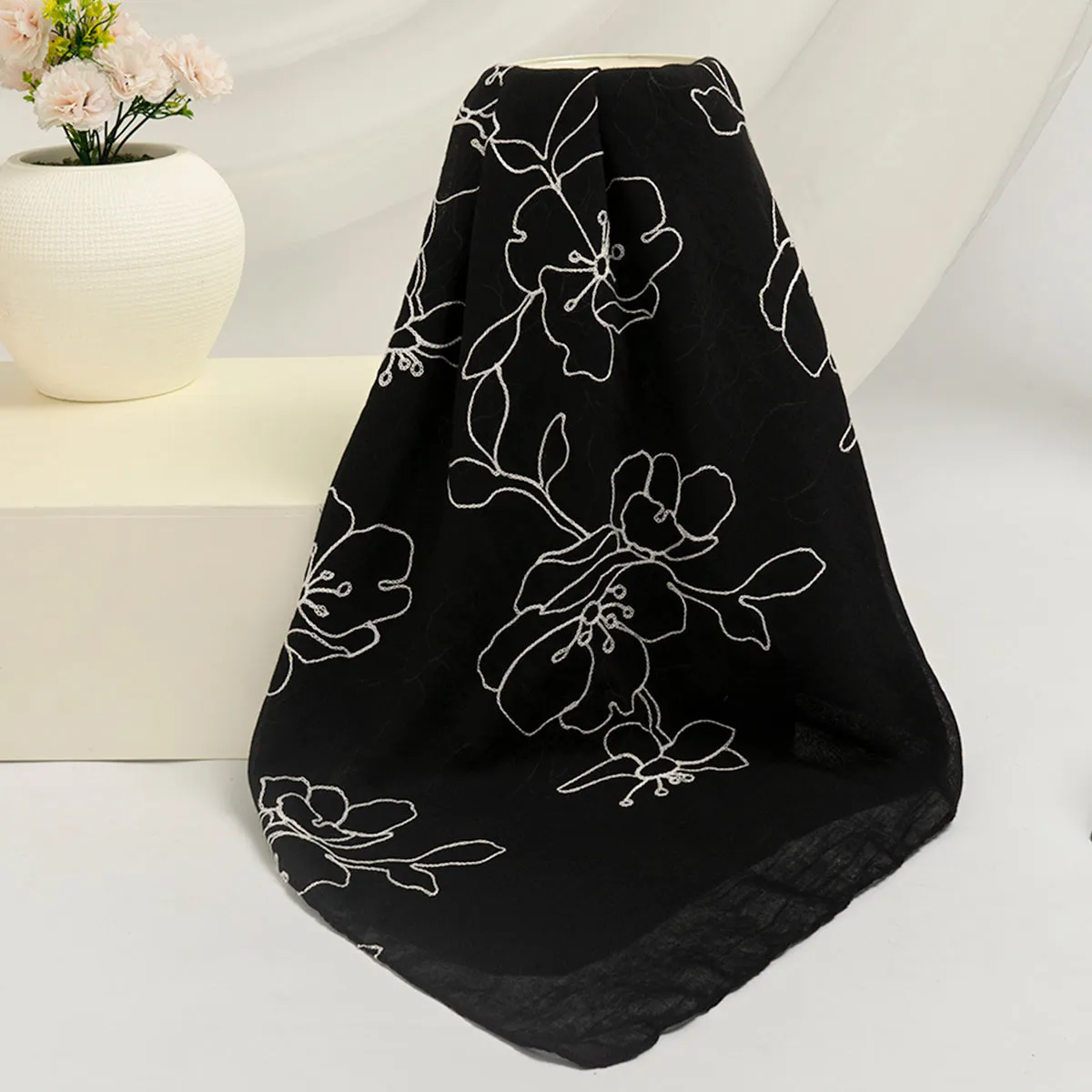 Lily Embroidered Hijab - Black