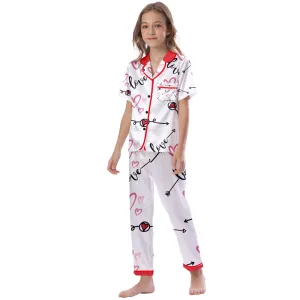 Love in Motion Kids' Satin Short Sleeve Pajamas Set