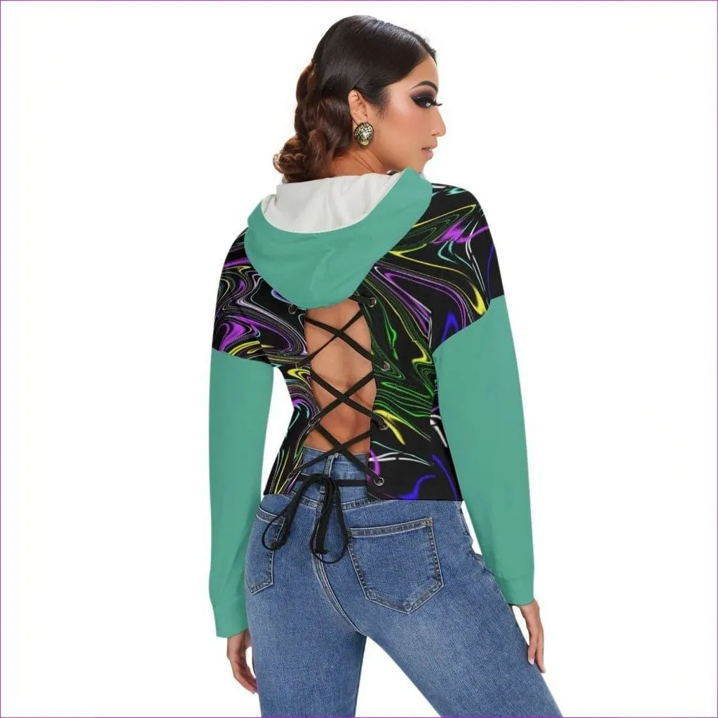 Mandala Skewed Womens Drop-shoulder Backless Hoodie With String