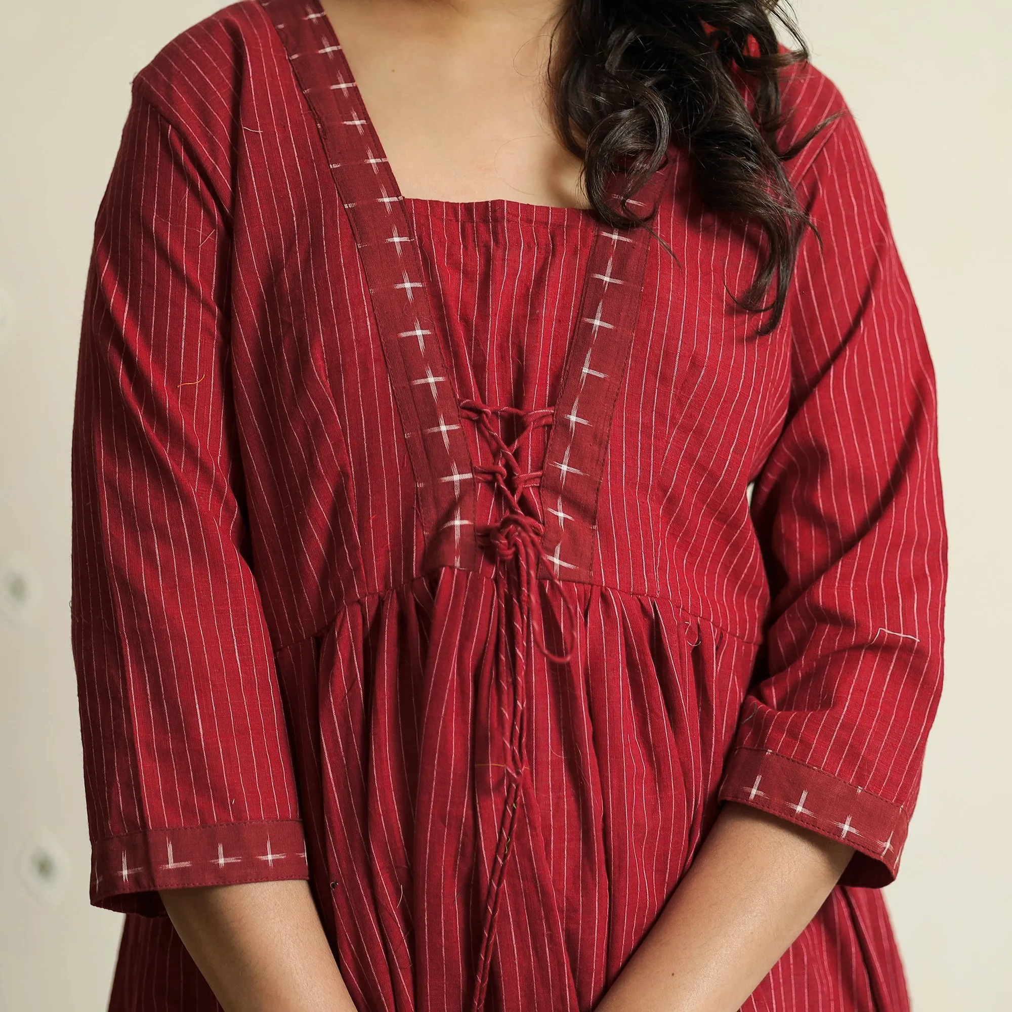 Maroon - Jacquard Cotton Flared Gher Dress