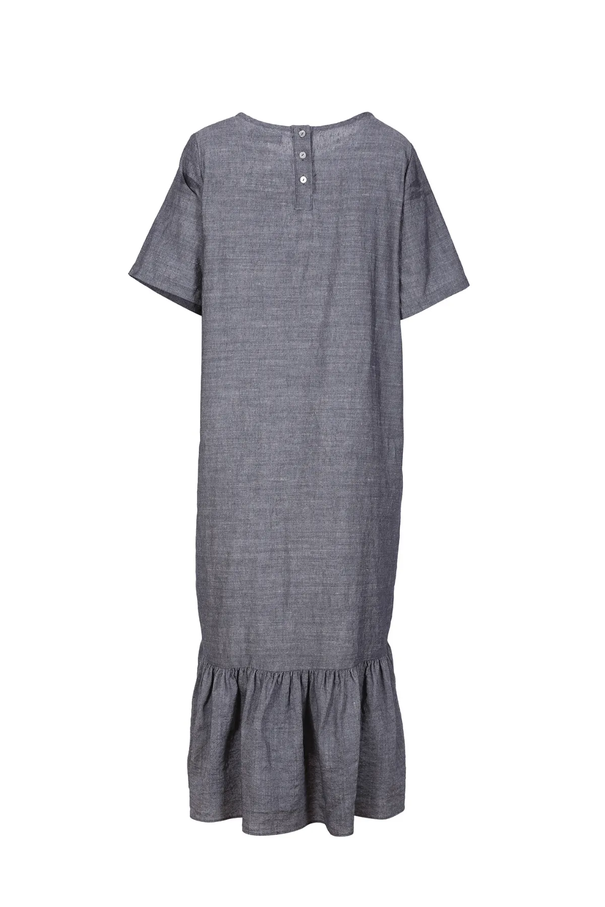 Martha's Vineyard Frill Dress Grey in Cotton/Linen