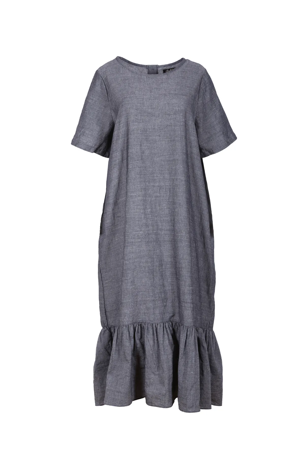 Martha's Vineyard Frill Dress Grey in Cotton/Linen