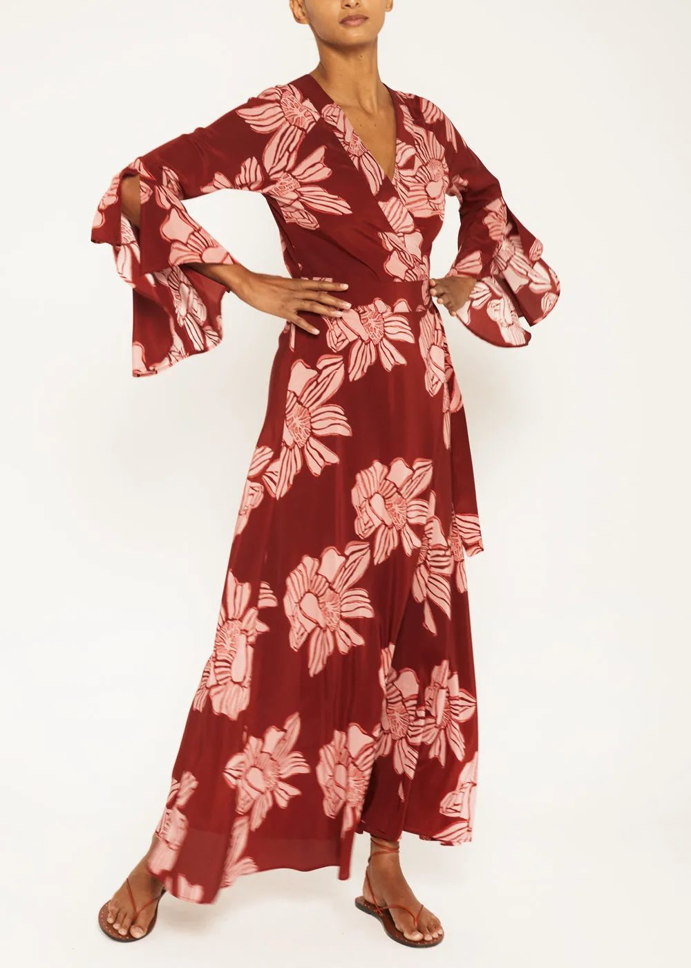 Melanie Bordeaux Wrap Maxi Dress